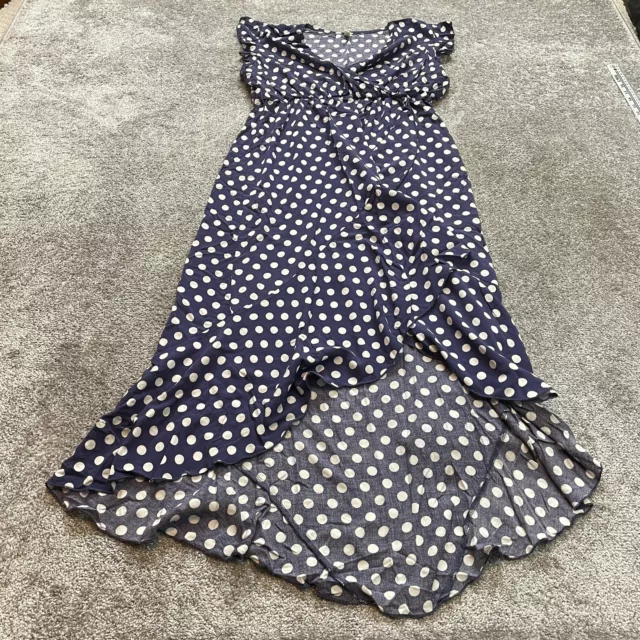 Grecerelle Dress womens 2XL XXL Blue Polka Dot Flutter Sleeve V Neck Hi Low Maxi