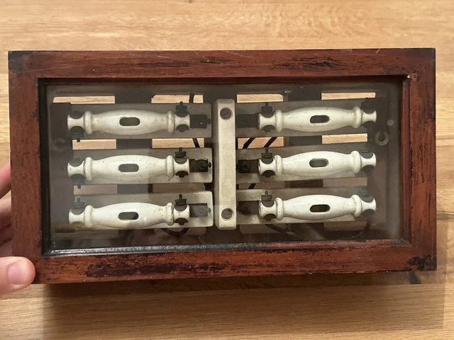 Antique Mahogany Ceramic Fuse Box Unusual