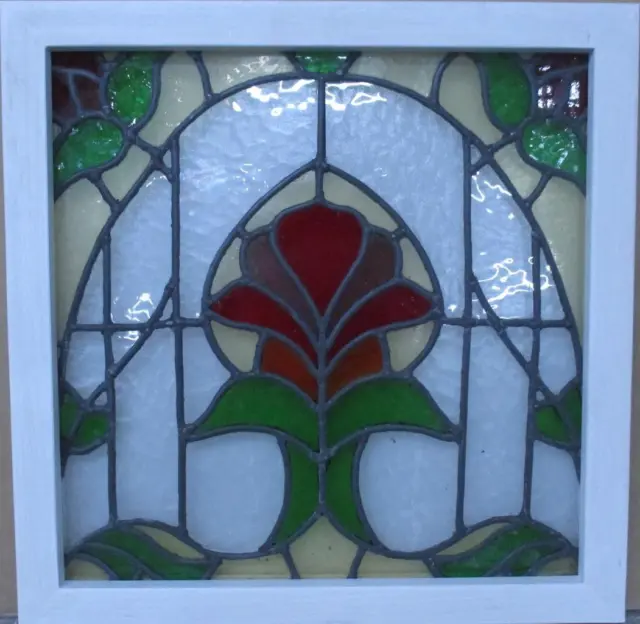 OLD ENGLISH LEADED STAINED GLASS WINDOW Pretty Floral 21.5" x 21.5"