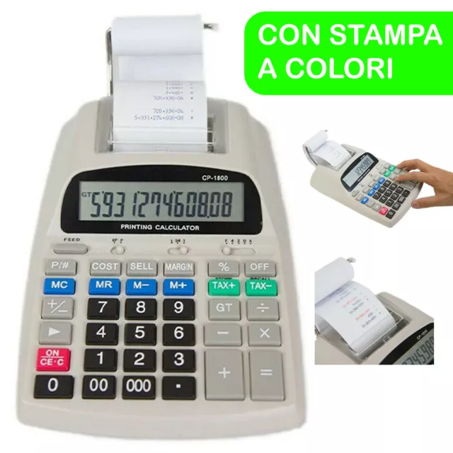 Calcolatrice da Tavola con Stampante a Colori Rullo Scrivente Display 12 a Cifre