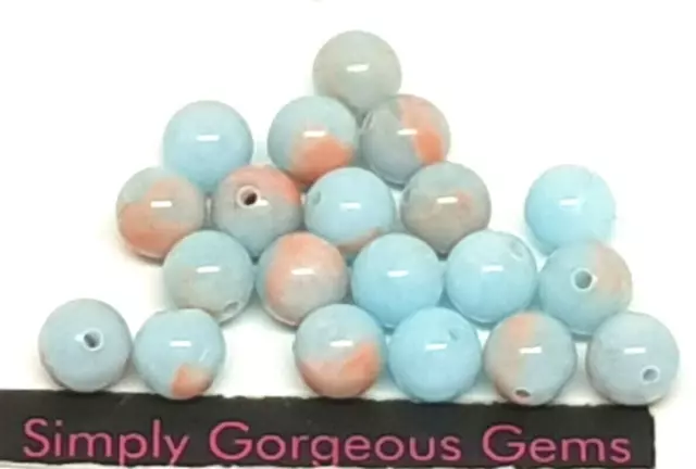 20 Round Sky Blue Impression Jasper Gemstone Beads - 6 mm