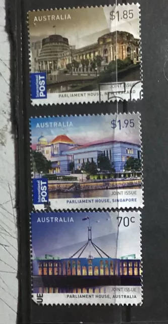 PARLIAMENT HOUSE JOINT ISSUE WITH SINGAPORE SET OF 3   Used