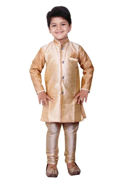 BOYS Beige golden Sherwani Kurta Pyjama Indian pakistani salwar kameez for eid