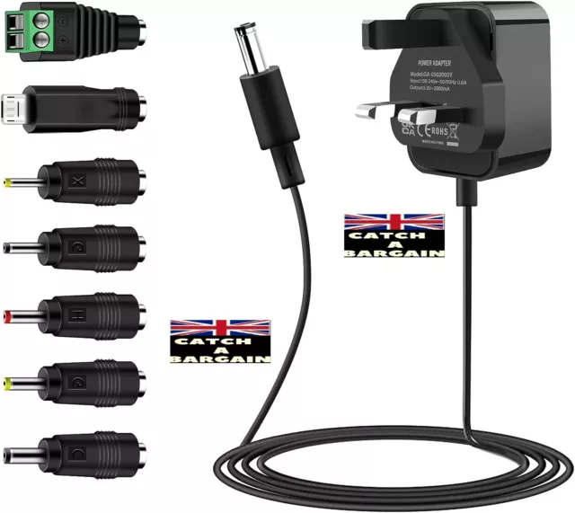 5V 2A Universal AC Adapter to DC Wall Charger with 7 DC Connectors (N912)