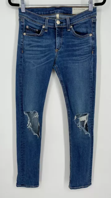 Rag & Bone Capri Jeans Women's Size 26 Low Rise Stretch Distressed Denim Blue