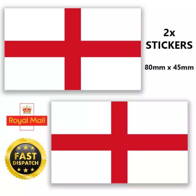 2 x England Flag Stickers St George Decal Euro 2024 Football Car Van 80mm x 45mm