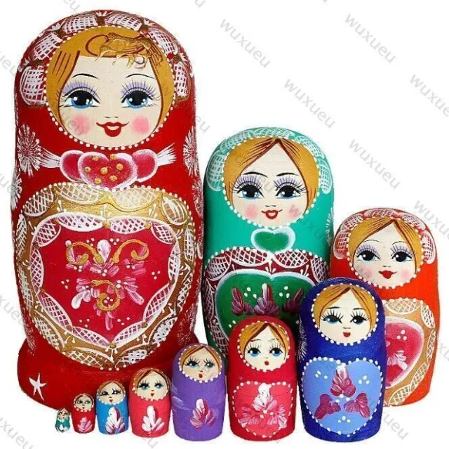 10tlg Russische Matroschka Babuschka Matrjoschka Holz Puppe Kinder Spiezeug Kit!