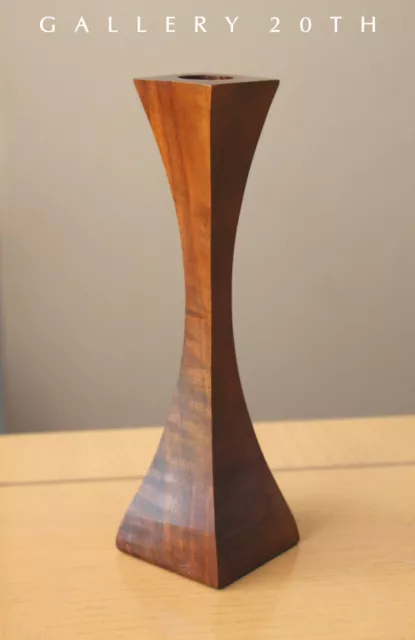 WOW! MID CENTURY DANISH MODERN MAHOGANY CANDLE HOLDER! VTG HANDCARVED WOOD 1960s