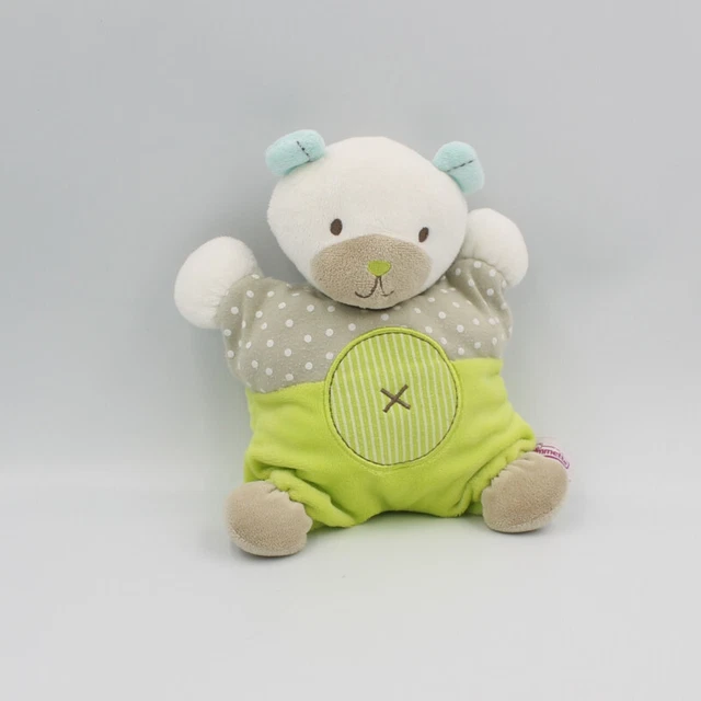 Doudou semi plat ours vert gris bleu pois POMMETTE - 7779