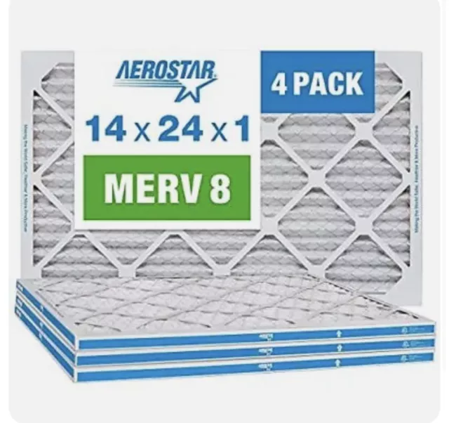 Aerostar 14x24x1 MERV 8 Pleated Air Filter AC Furnace Air Filter 4 Pack Actua...