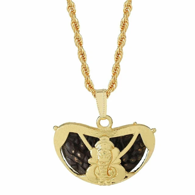 Indian Traditional Gold Plated Ekmukhi Rudraksha Chain Pendant For Unisex