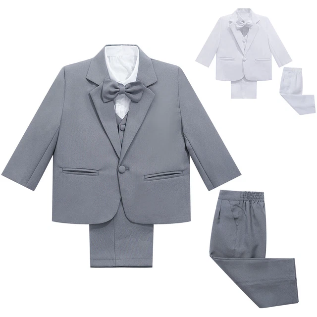Kids Boys 5-Piece Gentleman Suit Shirt Vest Blazer Long Pants Bow Tie Outfits