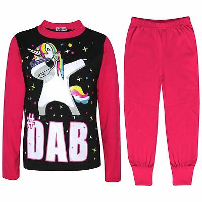 Kids Girls Dabbing Unicorn #Dab Pink Floss Pyjamas Loungewear Nightwear Pjs 5-13