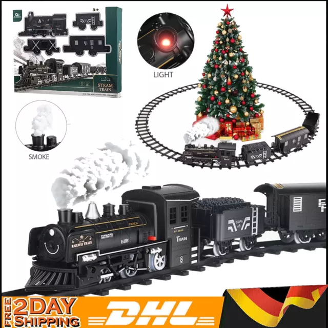 Spielzeug Eisenbahn mit 4 Waggons Elektrische Lok Dampflokomotive Güterwagen DE