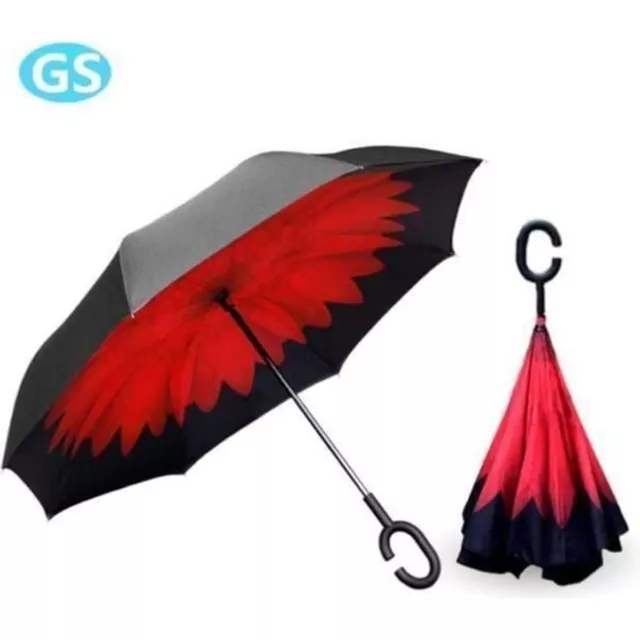 Parapluie Inversé Fleur rouge Anse C Anti UV anti retournement automatique