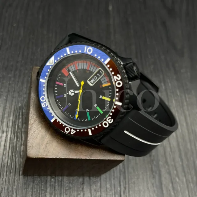 Custom Made Mods Watch SKX Style NH36 Auto Movement BL/Red  Rainbow Hours BlK/WT