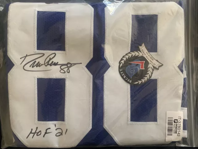 Autographed/Signed DREW PEARSON Dallas Blue Football Jersey JSA COA Auto