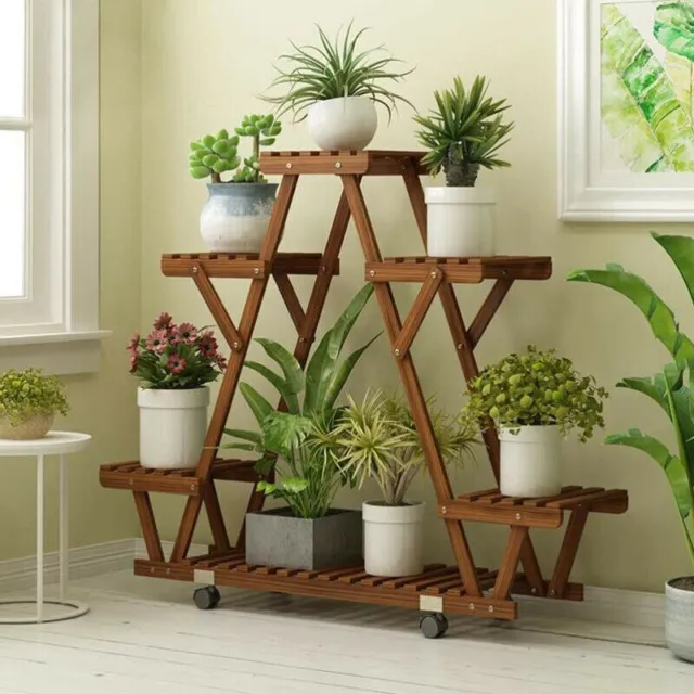 Multi Tier Wood Flower Rack Plant Stand Shelves Bonsai Shelf Indoor Outdoor HOME