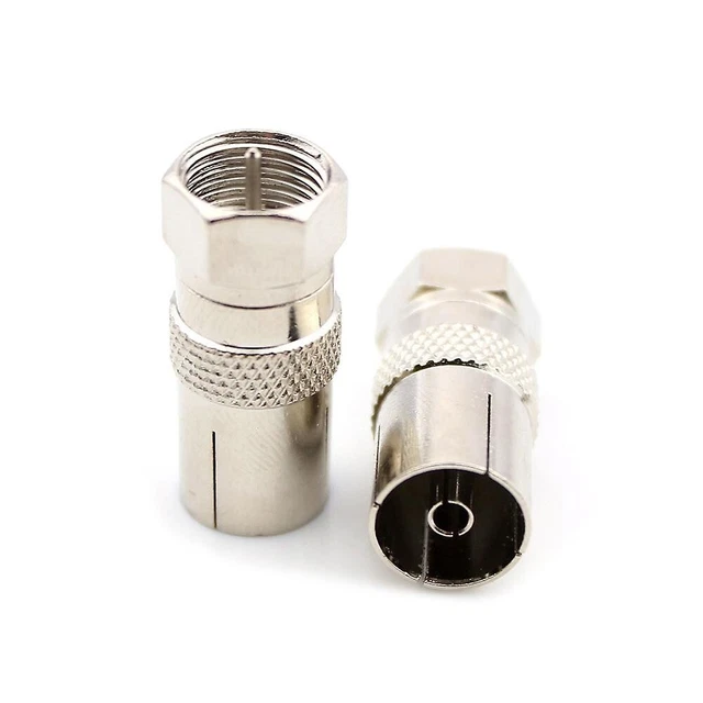 Adaptateur Antenne SAT IEC Vers F - 2 Pièces Pour Câble Coaxial TV Satellite | Connexion Métal Nickelé