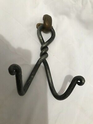 Vtg Heavy Duty Hand Forged Twisted Metal Double Coat/?? Hooks W/Attachment