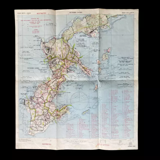 RARE WWII 1945 Okinawa Navy and Army Staging Map Operation Downfall RESTRICTED