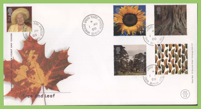 G.B. 2000 Tree and Leaf on Royal Mail First Day Cover, Windsor Great park cds
