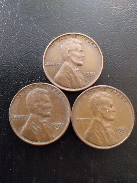 1951-P-D-S Lincoln Wheat Cent 3-Penny Set