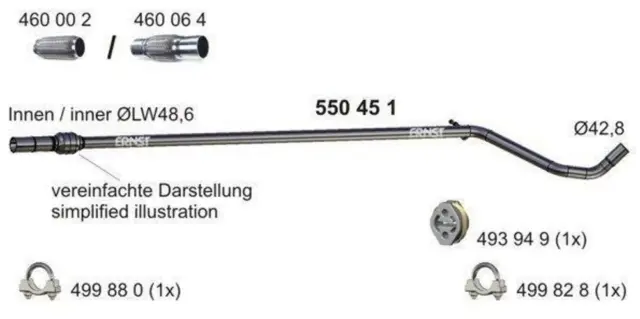 ERNST 550451 Abgasrohr Auspuffrohr für FORD KA (RU8) für FIAT PANDA (169)