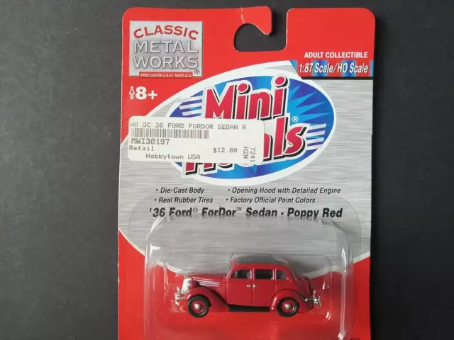 Mini Metals HO Scale, 36 Ford Sedan Red, Carded, Sealed