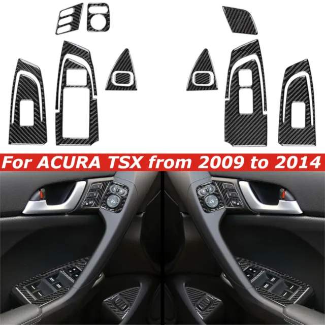 Interior Door Control Panel Set Carbon Fiber Cover Trim For ACURA TSX 2009-2014