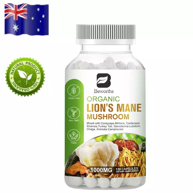 Organic Lions Mane Mushroom 1000mg Memory | Nootropic | Focus - 120 Pills
