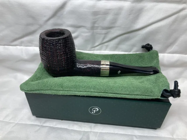 Peterson House Psb Sandblast Billiard Hand Made Briar Pipe Sterling Silver & Box