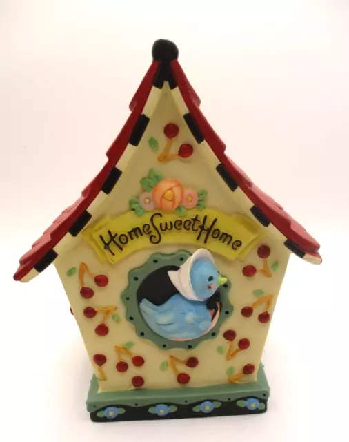 Vintage Mary Engelbreit BIRD HOUSE BANK  Blue Bird Cherries "Home Sweet Home"