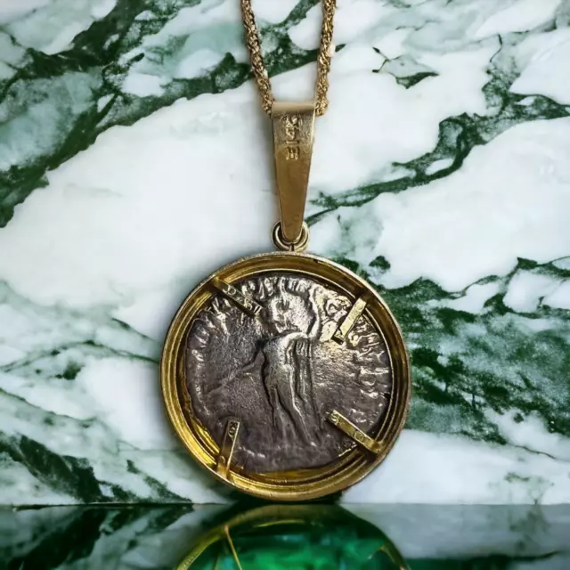 Vintage 14k Gold Ancient Roman Coin Necklace Emperor Commodus 177-192 AD 5.7g 3