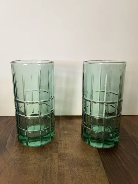 Anchor Hocking Tartan Dark Green Flat Iced Tea Glasses Lot Of 2