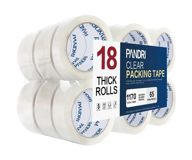 PANDRI Clear Packing Tape, 18 Rolls Heavy Duty Packaging Tape for Shipping Pa...