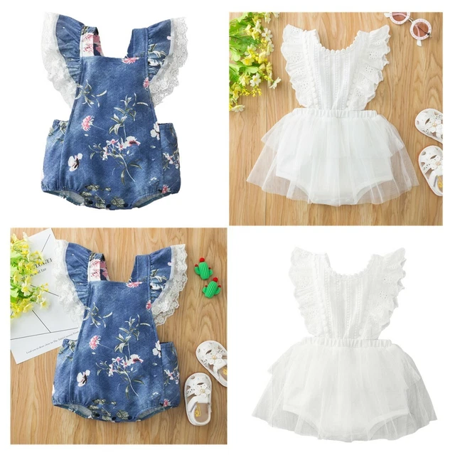 Abito con romper neonata bambina pizzo battesimo maniche volanti abiti estivi floreali