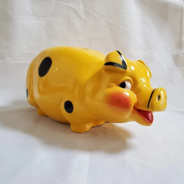 Vintage Universal Statuary Anthropomorphic Pig Piggy Bank Yellow Polka Dot Jumbo