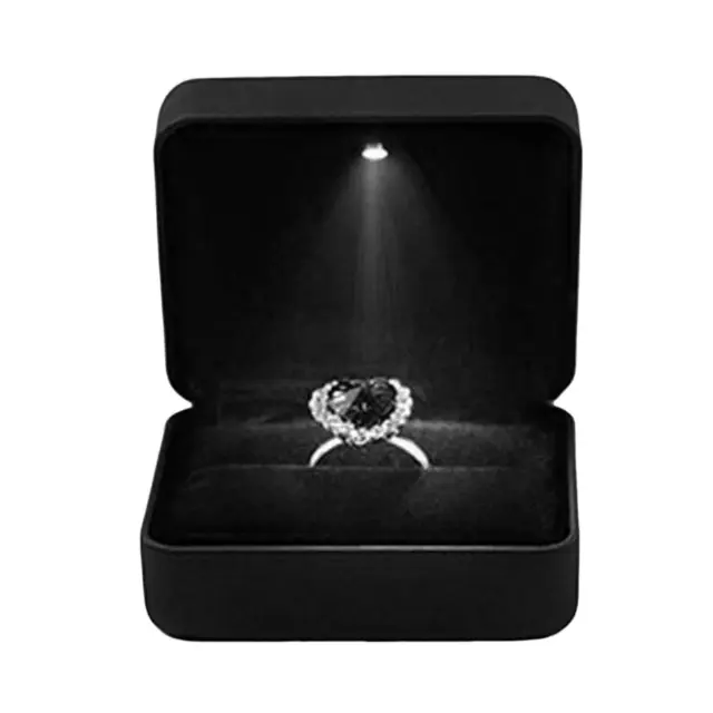 Luxury Ring Box with Light with LED Lighted up Ring Case Jewelry Black