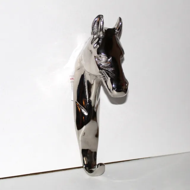 Horse Head coat hanger hook Cast Aluminum 10” NEW large silver 2