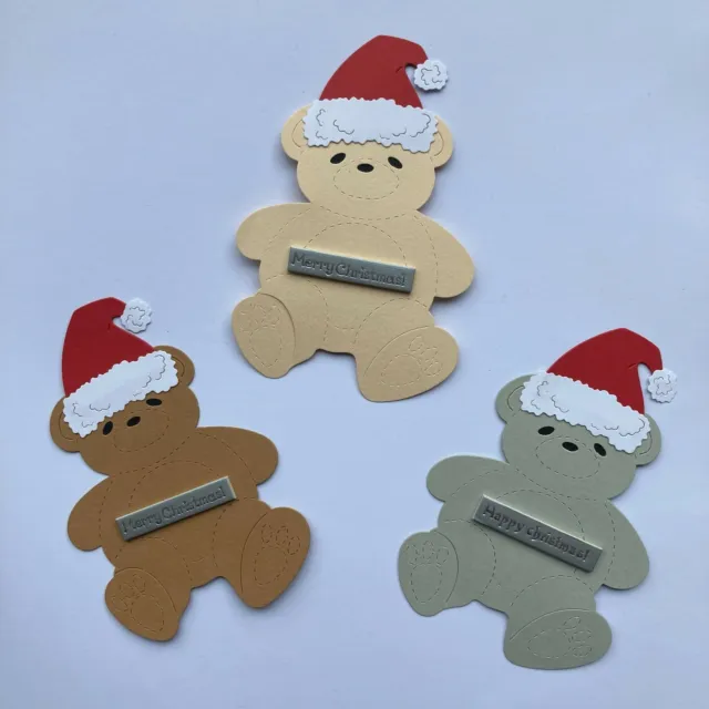 Large Christmas Teddy Bear Die Cut Card Toppers - Assorted Styles in sets of 3