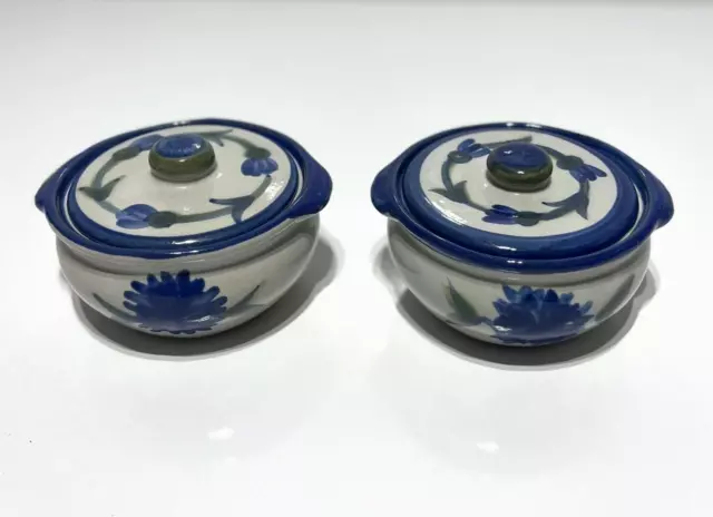 Set of 2 Louisville Bachelors Button Mini Casseroles - Handled Bean Pots