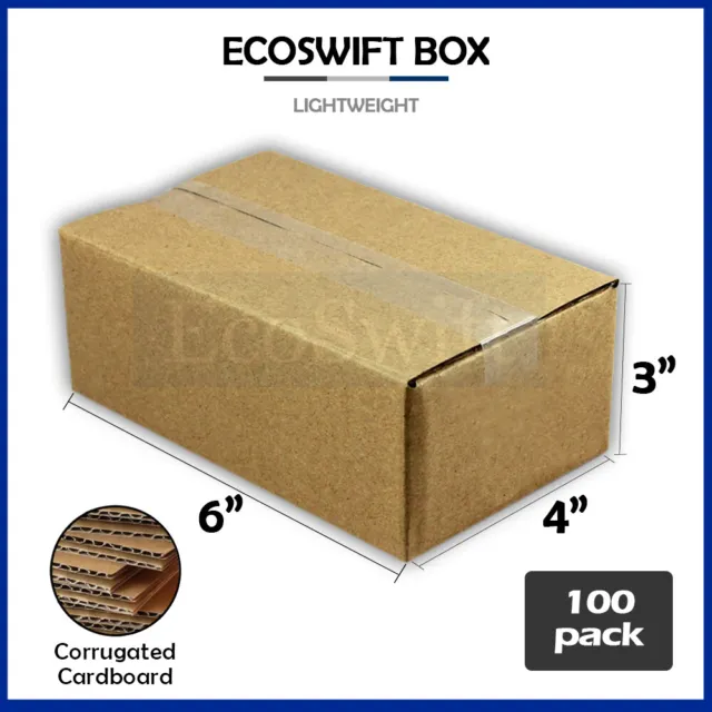 100 6x4x3 EcoSwift Cardboard Packing Moving Shipping Boxes Corrugated Box Carton