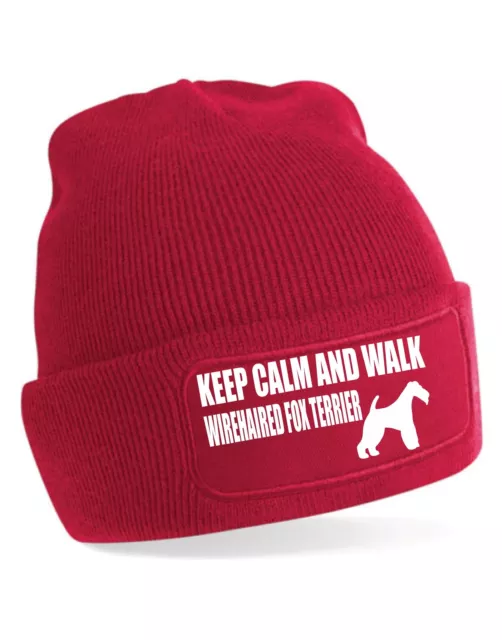 Keep Calm & Walk Wire Fox Terrier Beanie Hat Dog Lovers Gift For Men & Ladies