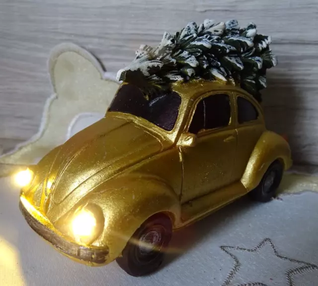 VW KÄFER MIT Weihnachtsmann Tannenbaum Santa LED Licht DEKO Auto