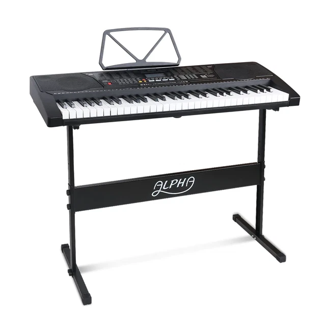 Alpha 61 Key Lighted Electronic Piano Keyboard LCD Electric w/ Holder Music Stan