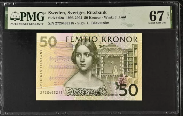 Sweden 50 Kronor 1996-2002 P 62 a Superb Gem UNC PMG 67 EPQ