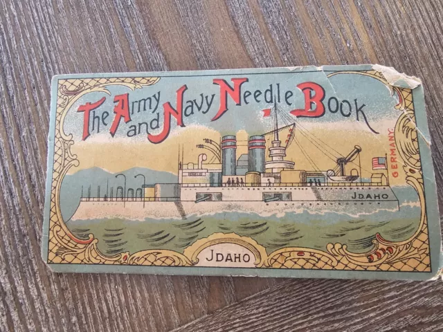 antique ARMY & NAVY NEEDLE BOOK USS IOWA battleship and EAGLE vintage 1920s