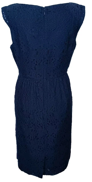 J CREW FACTORY Eyelet Floral Dress Size 8 Navy Blue Lined Sleeveless ...