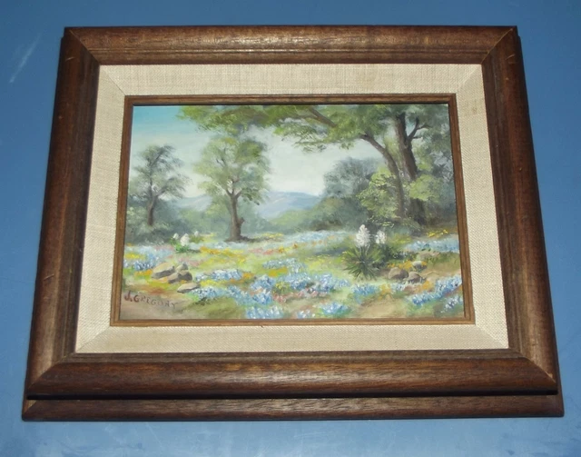 J. Gregory Picture Painting Garden Trees Park Flowers 8x10" Wood Frame Wall Art
